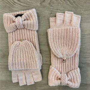 Kate Spade Pink Knit Mittens with Bow